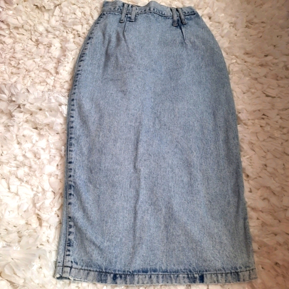 Vintage Denim Skirt High Waist Acid Wash Midi XS/S - Picture 7 of 14